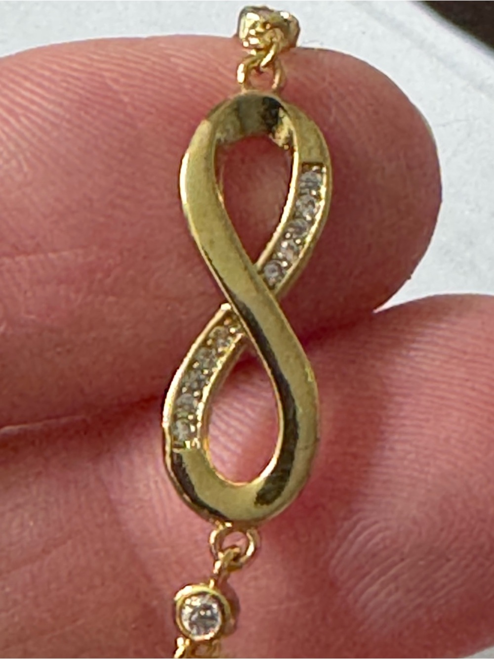 Gold Infinity Pendant Adjustable Bracelet with Clear Stones- NEW!